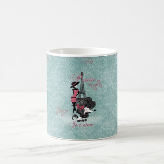 Elegante Vintage französische Poodle Girls Silhoue Kaffeetasse (Mittel)