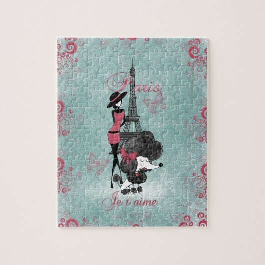 Elegante Vintage französische Poodle Girls Silhoue Puzzle (Vertikal)