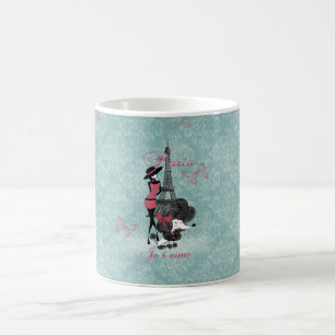 Elegante vintage-französische Pudel-Mädchen-Silhou Kaffeetasse