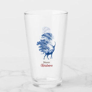 Elegante Vintage-Frohe-Weihnachten-Blau-Toile-Hirs Glas