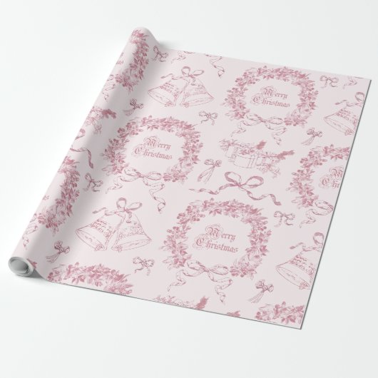Elegante Vintage frohe Weihnachtsbäume Rosa Toile Geschenkpapier (Ungerollt)