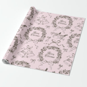 Elegante Vintage frohe Weihnachtsbäume Rosa Toile Geschenkpapier