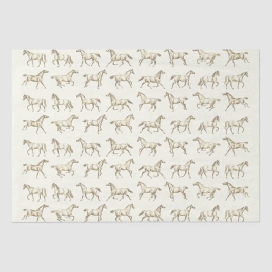 Elegante Vintage Galloping Pferde Beige Toile Seidenpapier (Vorderseite)