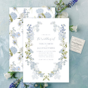 Elegante Vintage-Garten Blau-Weiße Schrift Hochzei Einladung