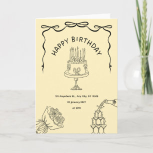 Elegante Vintage-Geburtstagseinladung mit Kuchen Karte