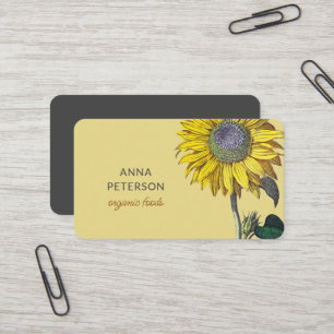 Elegante Vintage-Gelbe Sonnenblume Beige Grau Visitenkarte