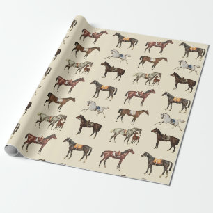 Elegante Vintage gesattelte Pferde Braun Beige Geschenkpapier