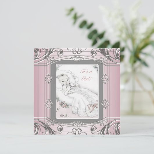 Elegante Vintage Girl Dusche Einladungen (Stehend Vorderseite)