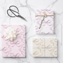 Elegante Vintage Girly Preppy Bows Pink Toile Geschenkpapier Set