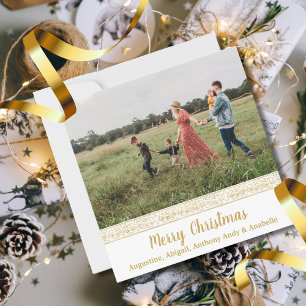 Elegante Vintage Gold Floral Foto Weihnachtskarte