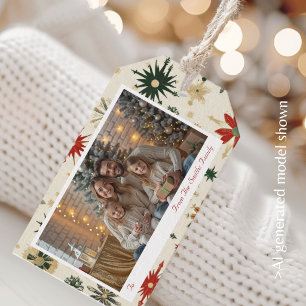 Elegante Vintage-Gold-Schneeflocken-Foto-Feiertage Geschenkanhänger