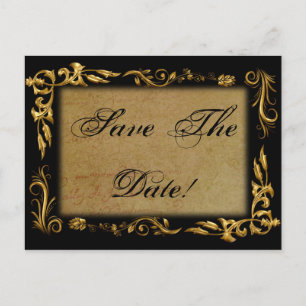 Elegante Vintage Gold & Schwarz Save The Date Hoch Ankündigungspostkarte
