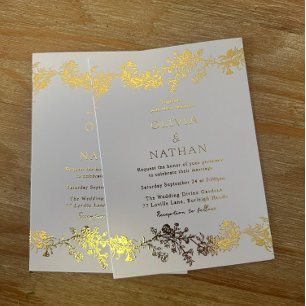 Elegante Vintage Gold- und weiße Blumenhochzeit Folieneinladung