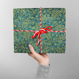 Elegante Vintage Gold Wirbel Muster Boho Turquoise Geschenkpapier