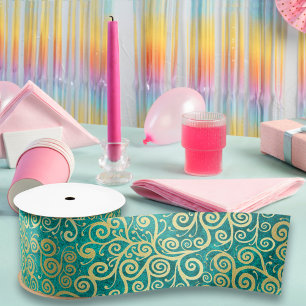 Elegante Vintage Gold Wirbel Muster Boho Turquoise Satinband