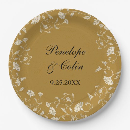 Elegante Vintage Goldbride-Namen Hochzeit Pappteller (Vorderseite)