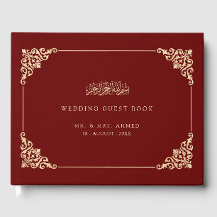 Elegante Vintage goldene Burgundy Rote muslimische Gästebuch