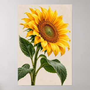 Elegante Vintage-Goldene-Sonnenblume-Botanik-Wand- Poster