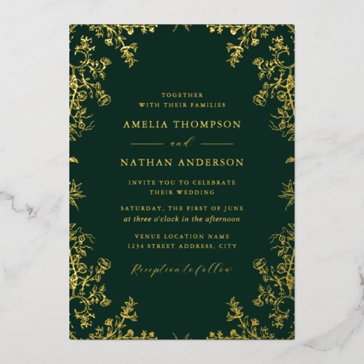 Elegante Vintage Goldmedaille Folieneinladung (Vorderseite)