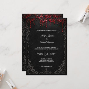 Elegante Vintage-Gotik-Hochzeit Halloween Einladung