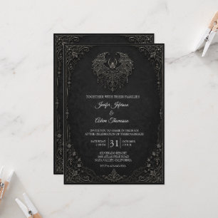 Elegante Vintage-Gotik-Hochzeit zu Halloween Einladung