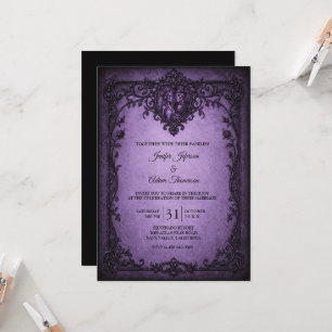 Elegante Vintage-Gotik-Hochzeit zu Halloween Einladung
