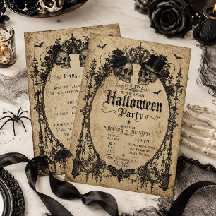 Elegante Vintage-Gotik-Schädel-Halloween-Party Einladung