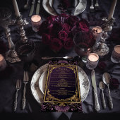 Elegante Vintage Gotische Lila Hochzeit und Goldho Menükarte