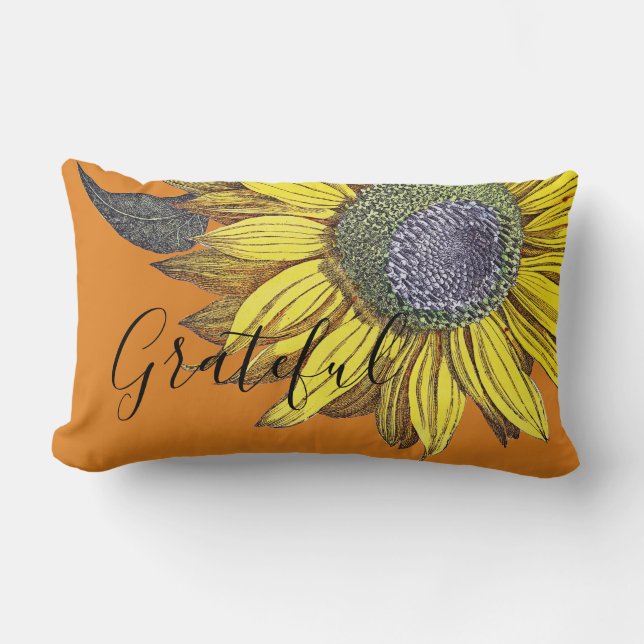 Elegante Vintage Grateful Sonnenblume Solid Orange Lendenkissen (Vorderseite)