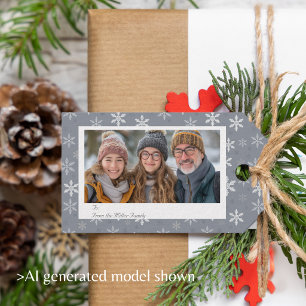 Elegante Vintage-Grau-Schneeflocken-Foto-Feiertage Geschenkanhänger