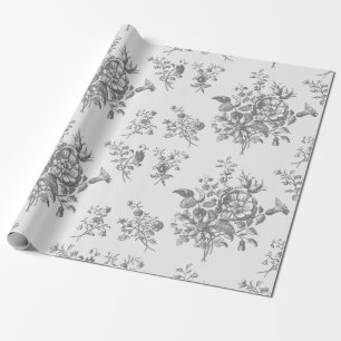 Elegante Vintage-Graue Florale Toile Geschenkpapier