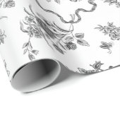 Elegante Vintage Gravierschwarze Rose und Ribbons Geschenkpapier (Rolleneckpunkt)