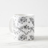 Elegante Vintage Gravierschwarze Rose und Ribbons Kaffeetasse (Vorderseite Links)