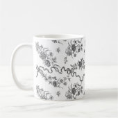 Elegante Vintage Gravierschwarze Rose und Ribbons Kaffeetasse (Links)