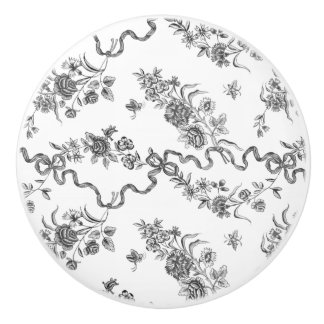 Elegante Vintage Gravierschwarze Rose und Ribbons Keramikknauf