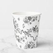 Elegante Vintage Gravierschwarze Rose und Ribbons Pappbecher (Rückseite)