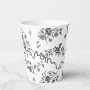 Elegante Vintage Gravierschwarze Rose und Ribbons Pappbecher