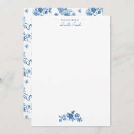 Elegante Vintage, gravierte blaue Rose und Ribbons Mitteilungskarte