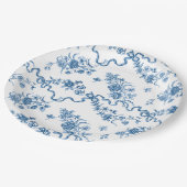 Elegante Vintage, gravierte blaue Rose und Ribbons Pappteller (Schrägansicht)