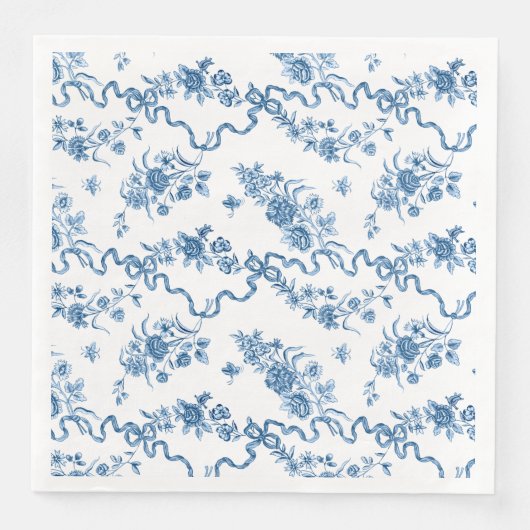 Elegante Vintage, gravierte blaue Rose und Ribbons Serviette (Vorderseite)