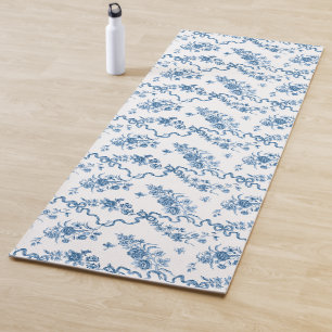 Elegante Vintage, gravierte blaue Rose und Ribbons Yogamatte