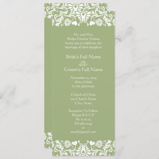 Elegante Vintage Green Damask Hochzeiten Einladung (Vorne/Hinten)