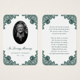 Elegante Vintage Green Floral Lace Memorial Cards