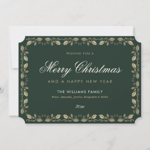 Elegante Vintage Green-Gold-Familie Feiertagskarte