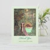 Elegante Vintage Grün- und Rosa-Waldhochzeit Dankeskarte (Stehend Vorderseite)