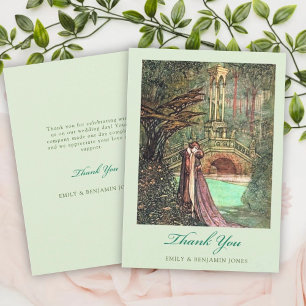 Elegante Vintage Grün- und Rosa-Waldhochzeit Dankeskarte