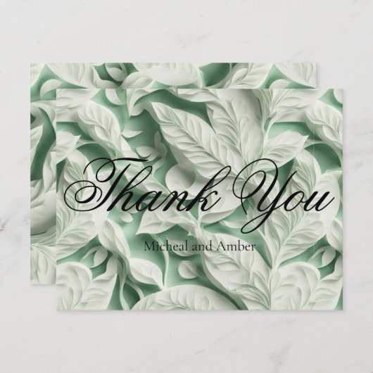 Elegante Vintage grüne Blattkalligraphie Dankeskarte (Vorne/Hinten)