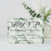 Elegante Vintage grüne Blattkalligraphie RSVP Karte (Stehend Vorderseite)