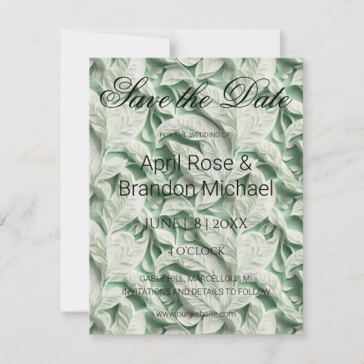 Elegante Vintage grüne Blattkalligraphie Save The Date (Vorderseite)