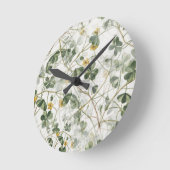 Elegante Vintage Grüne Gold Botanische Illustratio Runde Wanduhr (Winkel)
